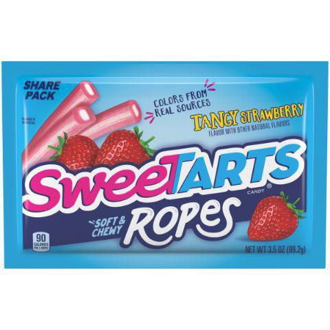 SWEETARTS Tangy Strawberry Soft & Chewy Ropes Candy 3.5oz Bag · SweeTarts Soft & Chewy Ropes take the classic sweet & tart flavor fusion a step further, creating bendable fun that’s fruity licorice & SweeTARTS all in one with a tangy strawberry filling.