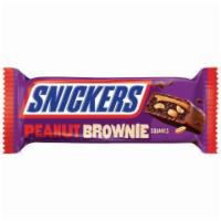 Snickers Peanut Brownie Bar 2.4oz · Comforting brownie bar with peanuts layered with caramel and coated in chocolate.