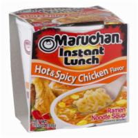 Maruchan Instant Lunch Hot & Spicy Chicken · Get out the milk and a fire extinguisher! This spicy savory soup will burn off your eyebrows...