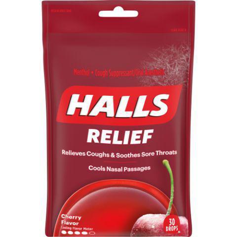 Halls Cherry Bag 30 Count · HALLS Cough Drops are here to help relieve those irritating coughs and sore throats. In a soothing cherry flavor.