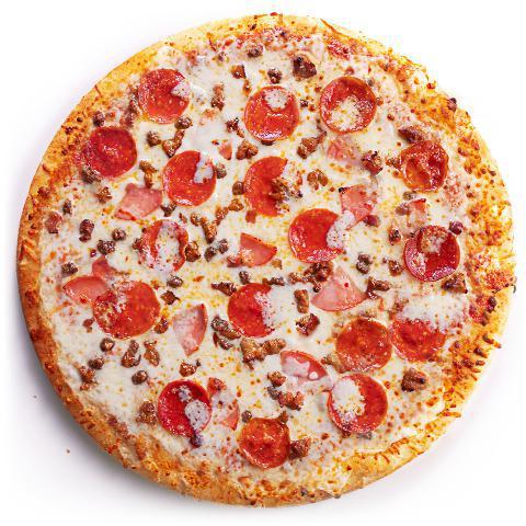 Large Pizza - 7 Meat · Large Oven-baked fast our extreme meat pizza is topped with 100% whole milk Real® Mozzarella Canadian bacon beef and bacon crumble and zesty, thick sliced pepperoni.