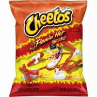 Cheetos Crunchy Flamin' Hot 8.5oz · The traiditional cheeto's baked cheese puff with the added kick of major spice.