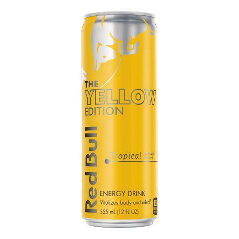 Red Bull Yellow Edition, Tropical 12oz · Single 12 fl oz can of Red Bull Energy Drink Yellow Edition 
Red Bull Yellow Edition's special formula contains ingredients of high quality: Caffeine, Taurine,
some B-Group Vitamins, Sugars