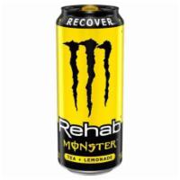 Monster Rehab Lemonade Tea 15.5oz · Lemonade and tea combo quenches your thirst, refreshes, rehydrates, and revives.