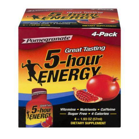 5-Hour Energy Pomegranate 4 Pack · Pomegranate-flavored energy shot that contains a blend of vitamins, nutrients and caffeine – all with 0 sugar and only 4 calories.