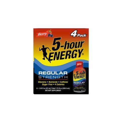 5-Hour Energy Berry 4 Pack · Berry-flavored energy shot that contains a blend of vitamins, nutrients and caffeine – all with 0 sugar and only 4 calories.