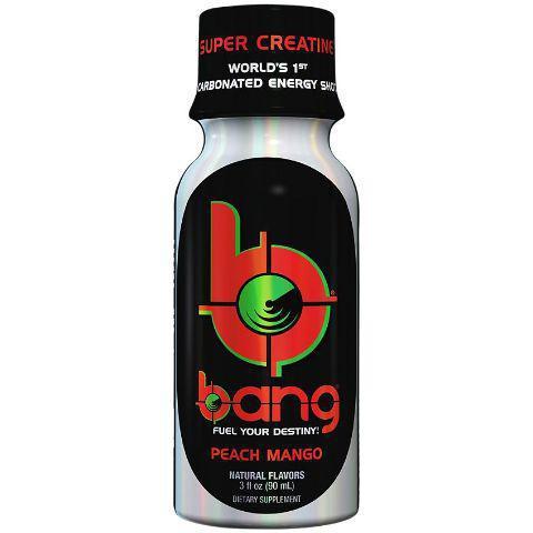 Bang Energy Shot Peach Mango 3oz · Power up with Bang's potent brain & body-rocking fuel: Creatine, Caffeine, CoQ10 & BCAAs (Branched Chain Amino Acids.). A carbonated energy shot in a tropical peach mango flavor.