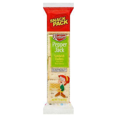 Keebler Pepper Jack Cracker 1.8oz · Enjoy these tasty sandwich crackers with zesty pepper jack cheese filling and crispy toasted crackers as a convenient, flavor-filled snack