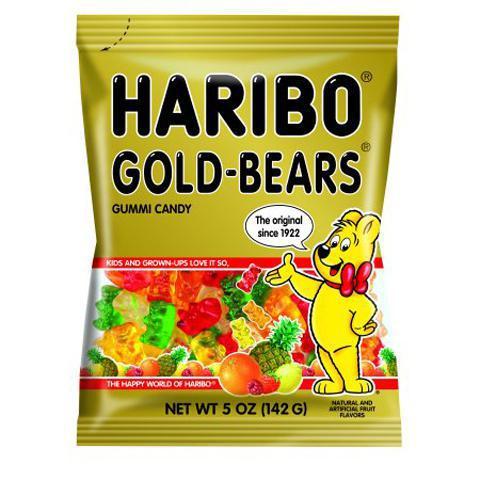 Haribo Gold Gummy Bears 5oz · Haribo Gold-Bears Gummi Candy is soft, chewy, translucent and bursting with a fruity yummy taste