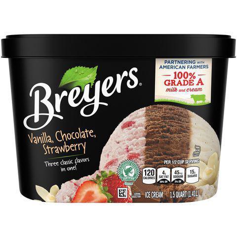 Breyers Vanilla, Chocolate, Strawberry 48oz · For all those times you can't choose, Breyers simplifies it and combines all 3 classics. Now your whole household can indulge in happiness.
