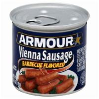 Armour Vienna Sausage Barbecue Flavored 5oz · Made with chicken, beef & pork added, in chicken broth. Tasty barbecue flavor.