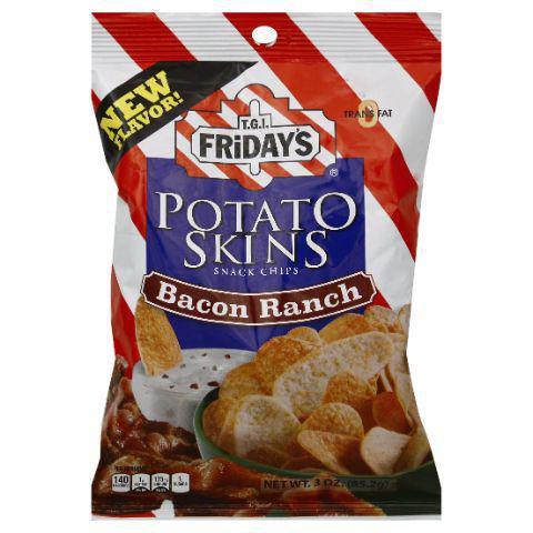 TGI Fridays Bacon Ranch Potato Skins 3.1oz · Made from real potatoes to give you thick, crunchy chips that deliver big cheddar & ranch taste.
