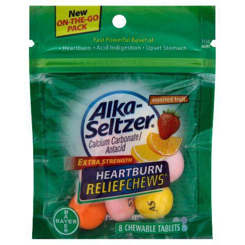 Alka Seltzer Relief Chews 8 Count · ReliefChews are easy to take with you and come in great-tasting (not chalky or gritty) assorted fruit flavor