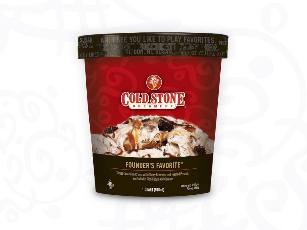 Founder's Favorite Quart · 32 oz. Sweet cream ice cream with pecans, brownie, fudge and caramel.