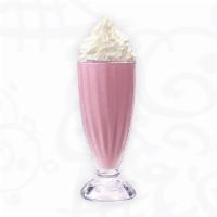 Savory Strawberry Shake · Strawberry ice cream blended with strawberries, topped with whipped cream.