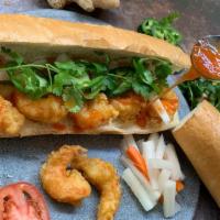 Viet Shrimp Po Boy Banh Mi · Vietnamese baguette, shrimp tempura, mayo, cucumber, pickled carrots and daikon, jalapenos, ...