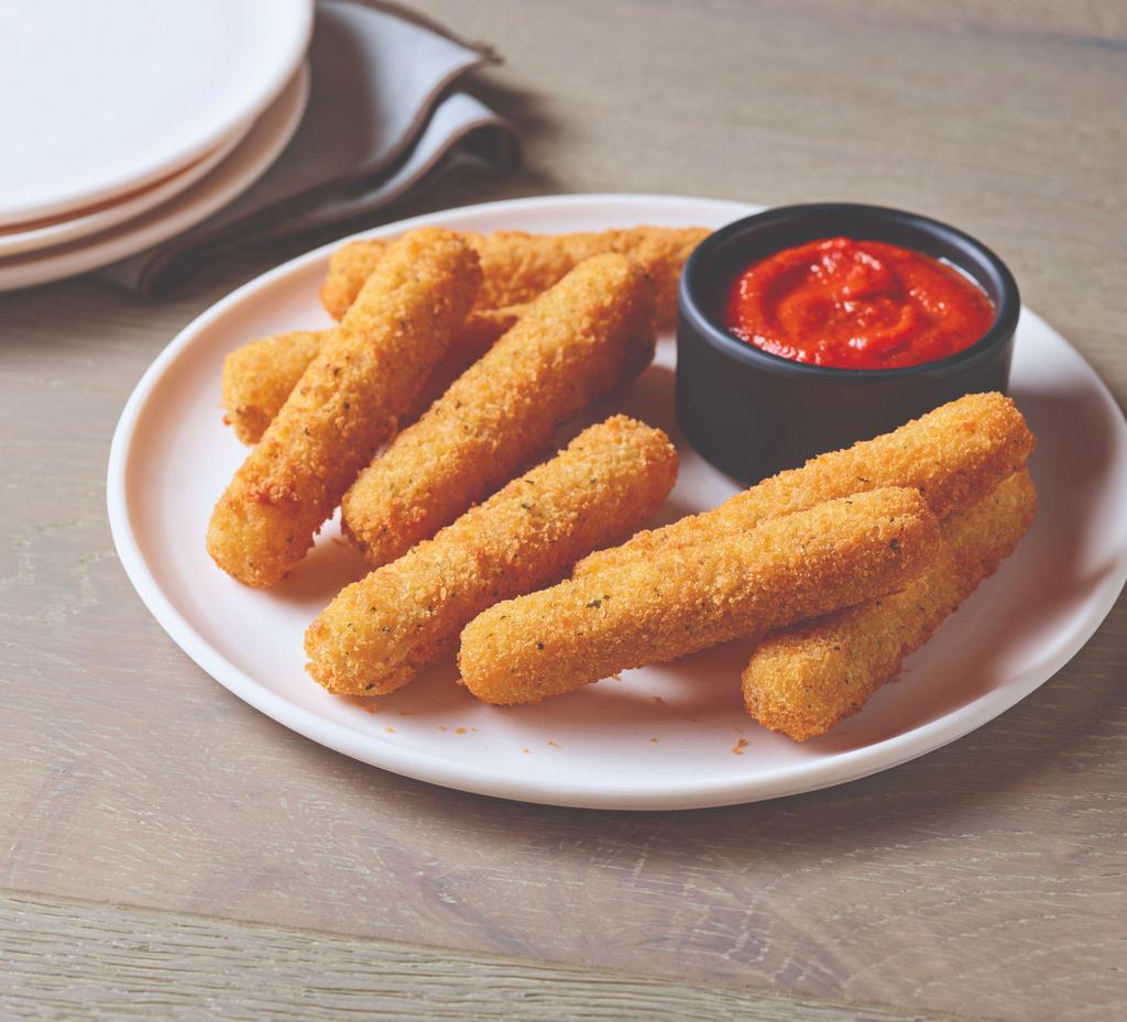 Mozzarella Sticks · Crispy outside with melty mozzarella inside. Served with marinara sauce.