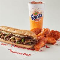 Philly Combo with 5 Pieces Wings and Single Flavor · Served with 5 pieces wings and drink.