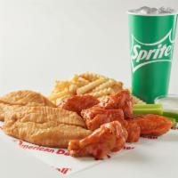 2  Pieces Fish and 5 Pieces Wing Combo · Served with 5 pieces wings, a medium drink, an option to add small order of fries.