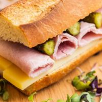 Parisien Sandwich · Cooked ham, aged comte cheese, cornichon, moutarde a l'ancienne.