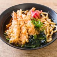 U#(A) Shrimp Tempura Udon  · Shrimp tempura, wakame, Naruto, Atsuyaki Tamago, scallions and nori with special dashi broth