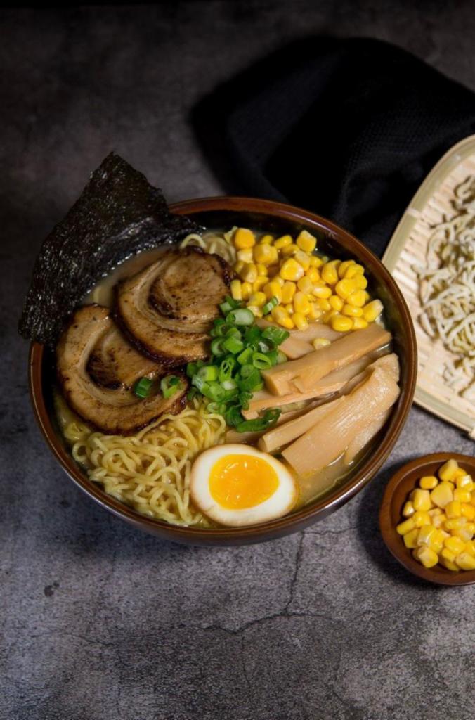 #4. Miso Chashu Ramen · Chashu pork, 1/2 marinated egg, bamboo shoot, corn, wakame, scallion and nori.