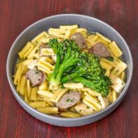 Cavatelli Umbria · Chicken, sausage, broccolini, Pecorino Romano, roasted garlic, olive oil.