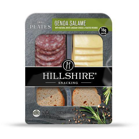 Hillshire Farm Snack Plate Genoa Salami and Cheese 2.76oz · Genoa salame has a mild flavor profile with the perfect amount of seasoning. Paired with natural white cheddar cheese, it's the perfect protein snack