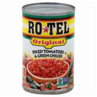 Rotel Diced Tomatoes & Green Chilies 10oz · ROTEL Mild Diced Tomatoes and Green Chilies is the one-of-a-kind blend of vine-ripened tomat...