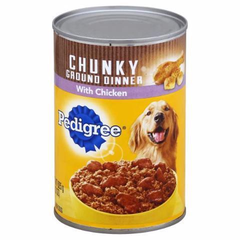 Pedigree Chunky Ground Dinner Chicken 13.2oz · This meaty recipe is made with real ground chicken for tasty, natural protein dogs crave, and the optimal blend of oils and minerals helps nourish your pup's skin and coat.