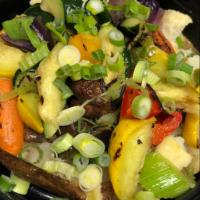 Roasted Vegetable Stuffed Potato · Colossal Baked Potato, Roasted Vegetables, Cheddar Cheese and Green Onions with Sour Cream a...