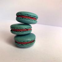 Blueberry Macaron · Bright blue shell with fresh blueberry buttercream.