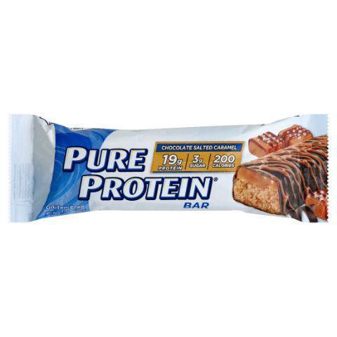 Pure Protein Bar Chocolate Caramel Sea Salt 1.76oz · Sweet and savory snack perfection tastes a lot like salted caramel and crunchy cashews—which is why this snack bar will help tide you over so effortlessly. Energy restored, tastebuds satisfied. 12g of protein, 7g of fiber, and 4g of sugar.