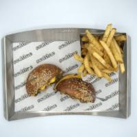 Juicy Burger · 7 oz.  Wagyu beef burger with melted cheddar cheese topped with caramelized onions.