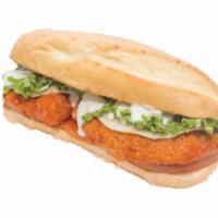 Buffalo Hoagie Sandwich · One-fourth pound chicken tenders, eight-inch hoagie roll, lettuce, tomatoes, provolone chees...