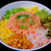 P5. Classic Hawaii Bowl · Spicy tuna, sweet corn, mango, edamame, pickled jalapeno, guacamole, peanut, kani salad, sca...