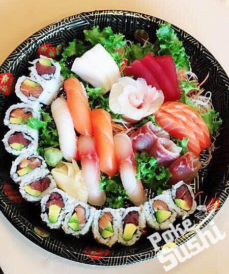 H2. Sushi and Sashimi Combo · 5 pieces sushi, 15 pieces sashimi and 2 regular roll.