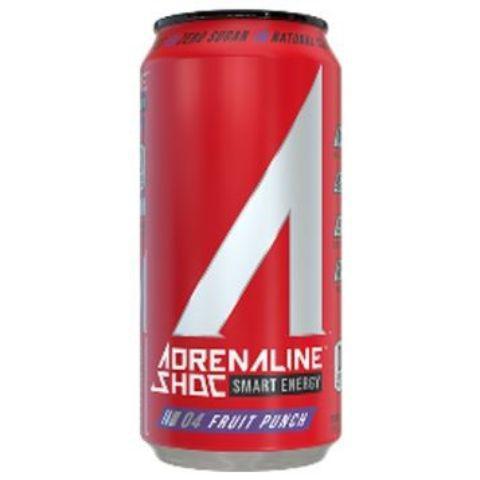 Adrenaline Shoc Fruit Punch 16oz · High performance natural energy blend of green coffee beans, yerba mate, coffee fruit extract and guarana as well as naturally sourced electrolytes from ocean minerals and 9 essential aminos, including BCAAs, to help with recovery