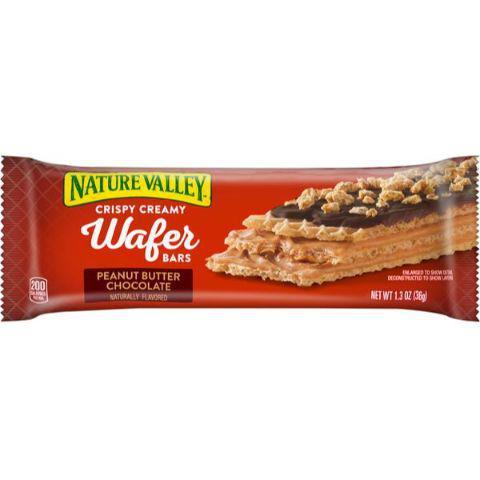 Nature Valley Wafer Bar Peanut Butter Chocolate 1.3oz · Satisfy your sweet craving with the crispy, creamy Wafer Bar. Made with light and crispy whole grain wafers, layers of peanut butter and topped with chocolate and crunchy granola.