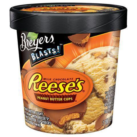 Breyers Reeses Pint · Some of us love adding candy as an ice cream topping, but it needs more pizzazz. PB ice cream loaded with chunks of Reese's cups, it's absolute genius.