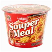 Nissin Souper Meal Beef Minestrone 4.3oz · Curl on up with your crony on your favorite Zamboni and enjoy this minestrone. A quick snack...