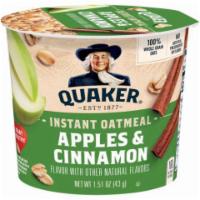 Quaker Express Oats Cup Apple Cinnamon 1.51oz · The tart sweetness of apples and tangy cinnamon and blended with wholesome Quaker Oats.