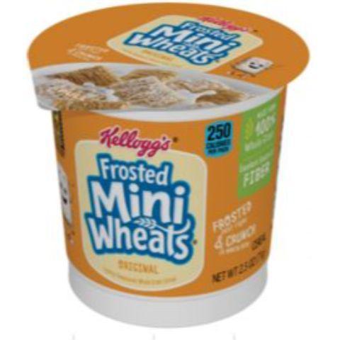 Kellogg Frosted Mini Wheat Cup 2.5oz · Start the workday right with individual servings of frosted wheat breakfast cereal. Whole grains and fiber promote healthy eating