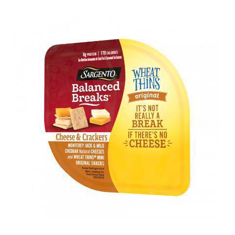 Sargento Balanced Breaks Monterey Jack & Mild Cheddar Cheese & Wheat Thins Snack Kit · Enjoy Monterey Jack and Mild Cheddar real, natural cheeses, paired with WHEAT THINS® Original Mini Snacks. Convenient individually-sized snack trays come in a 3-count package.