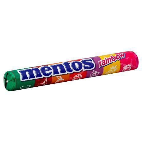 Mentos Rainbow Roll 1.32oz · Discover the exciting taste of Mentos Rainbow, a mix of watermelon, cherry, orange, raspberry, grape, pineapple and strawberry.