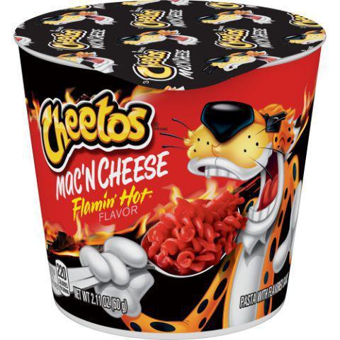 Cheetos Mac N Cheese Flamin Hot 2.11oz · This creamy, bold mac with the heat of Flamin’ Hot® Cheetos® will hit the spot with each and every bite.
