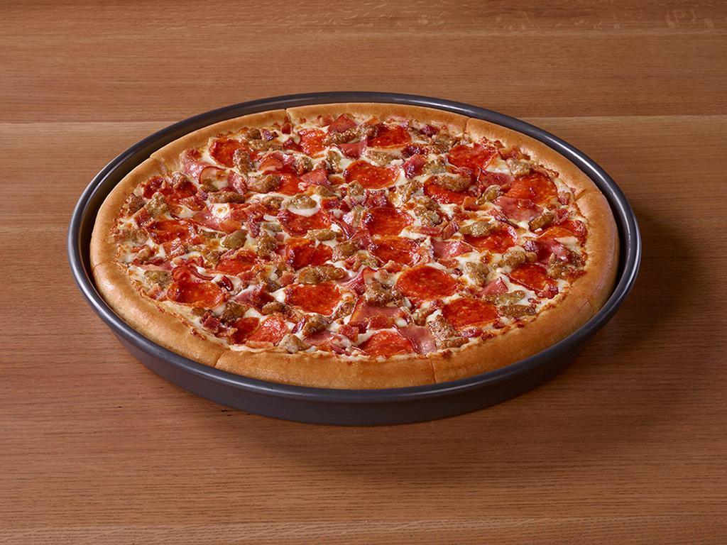 Original Pan Meat Lover's Pizza · Packed with pepperoni, Italian sausage, ham, bacon, seasoned pork and beef, this pizza is NOT messing around.