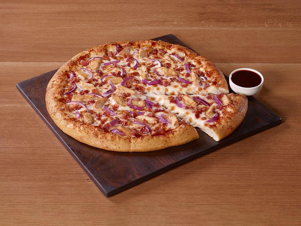 Original Pan® Backyard BBQ Chicken Pizza · Barbeque sauce, cheese, bacon, grilled chicken and red onions.