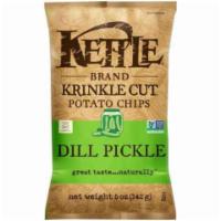 Kettle Dill Pickle Chips 2oz · Fresh, crisp taste of dill pickles with the perfect balance of tang, dill, onion and garlic