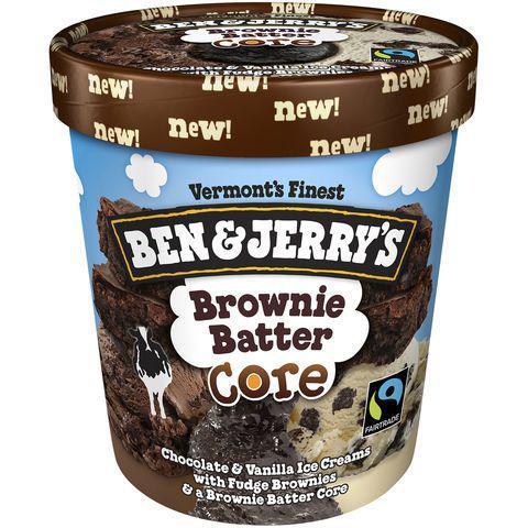 Ben & Jerry's Brownie Batter Core Pint · How is a baseball team like a brownie? They both depend on a good batter, just like this ice cream - swirled with brownies and a brownie batter core.